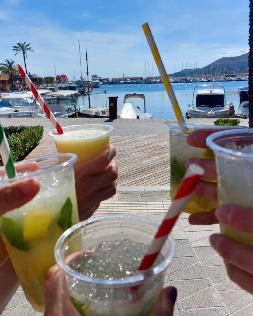 Drankjes met uitzicht op de haven van Mallorca.