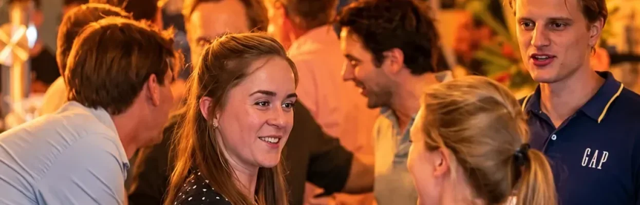 Reisgenoten kletsen met elkaar tijdens het walking diner.